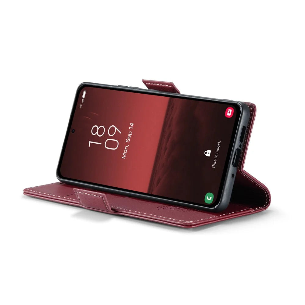 For Samsung Galaxy A35 5G Leather Case CASEME 023 RFID Blocking 3 Card Slot Mobile Cover - Red - 4