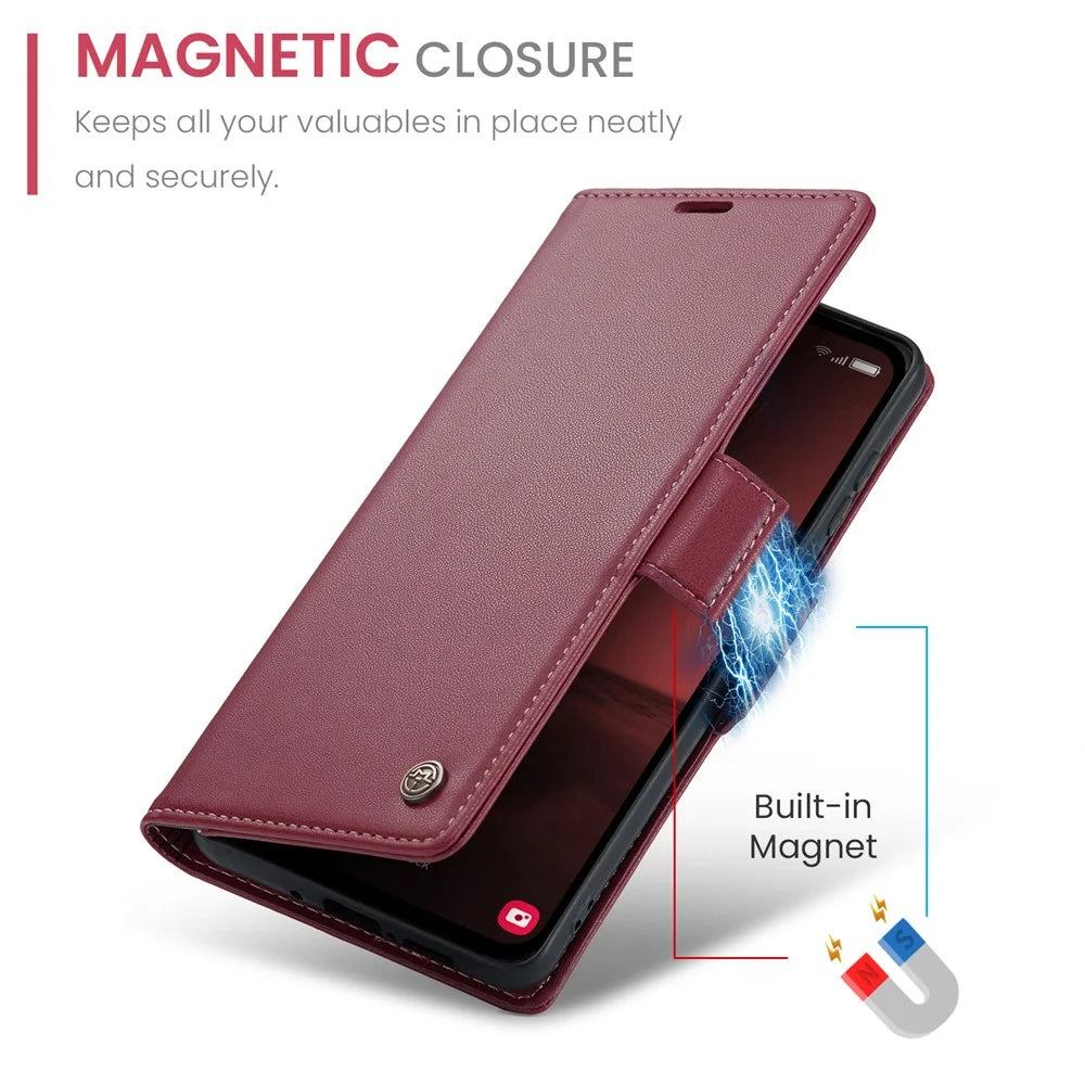 For Samsung Galaxy A35 5G Leather Case CASEME 023 RFID Blocking 3 Card Slot Mobile Cover - Red - 5