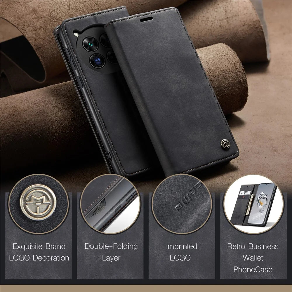 CASEME 013 Series For OnePlus 12 5G Case Business Style Card Slots Cell Phone Cover - Black - 7