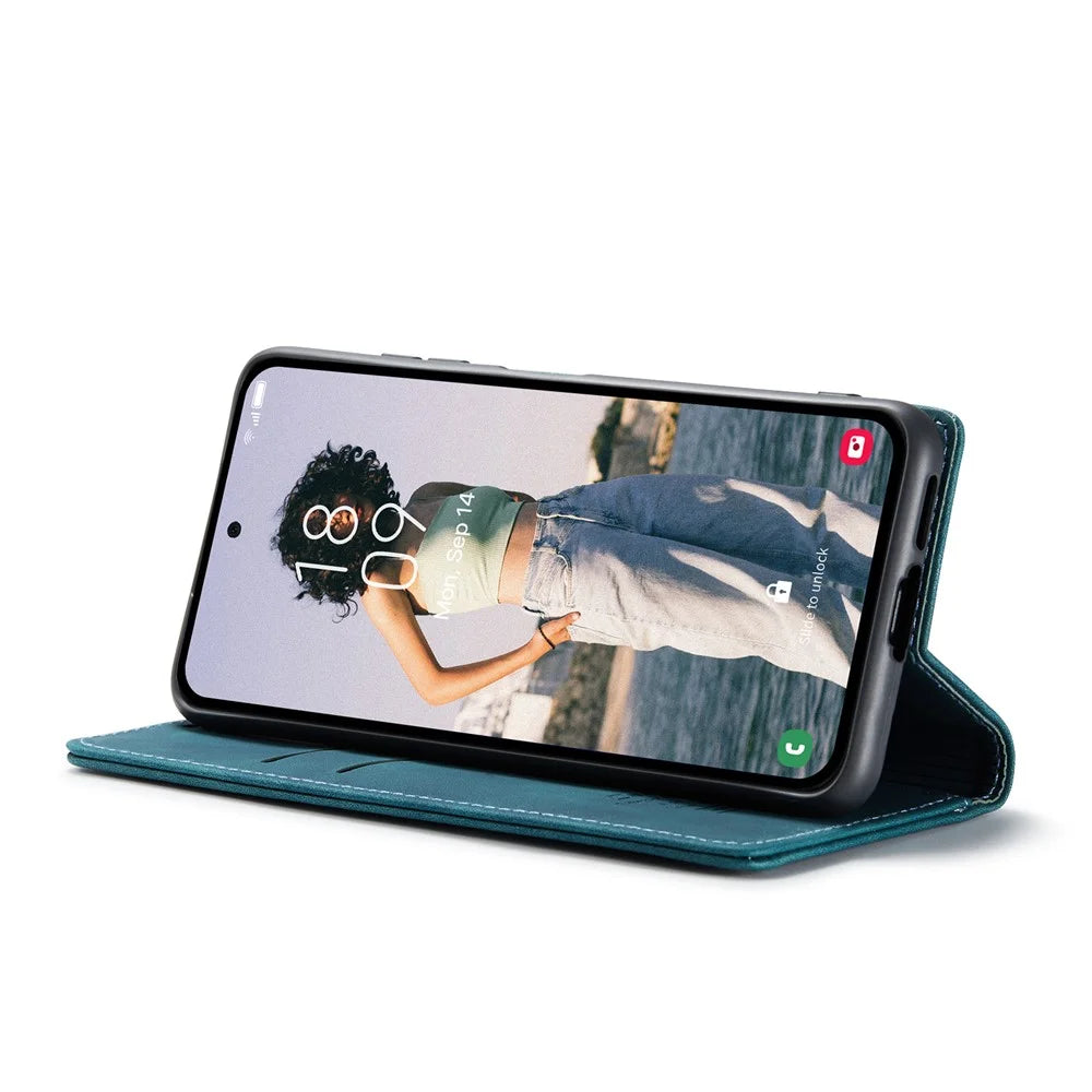CASEME 013 Series For Samsung Galaxy A55 5G Case PU Leather Stand View Business Phone Cover - Blue - 3