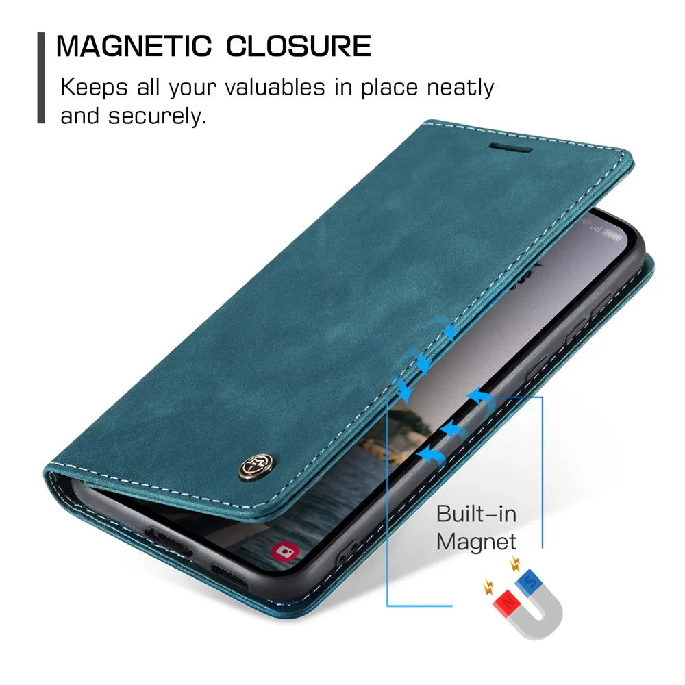 CASEME 013 Series For Samsung Galaxy A55 5G Case PU Leather Stand View Business Phone Cover - Blue - 4