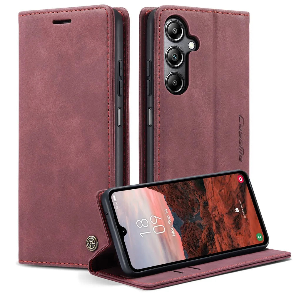 CASEME 013 Series For Samsung Galaxy A05s 4G Case Business Style View Flip Leather Phone Cover - Red - 1