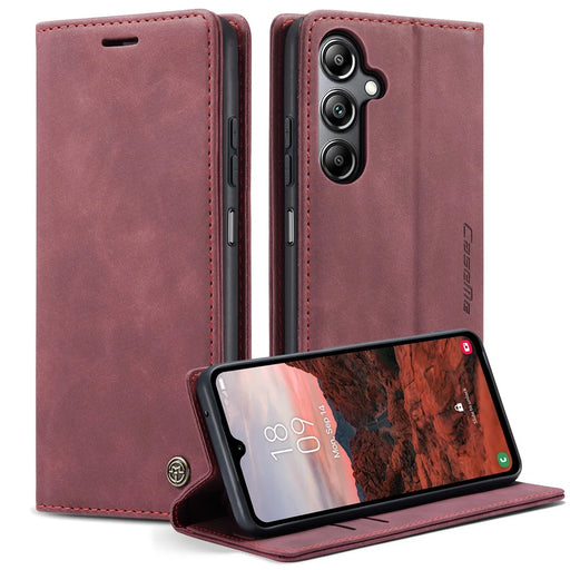 CASEME 013 Series For Samsung Galaxy A05s 4G Case Business Style View Flip Leather Phone Cover - Red - 1