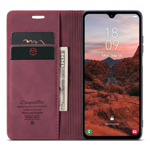 CASEME 013 Series For Samsung Galaxy A05s 4G Case Business Style View Flip Leather Phone Cover - Red - 2