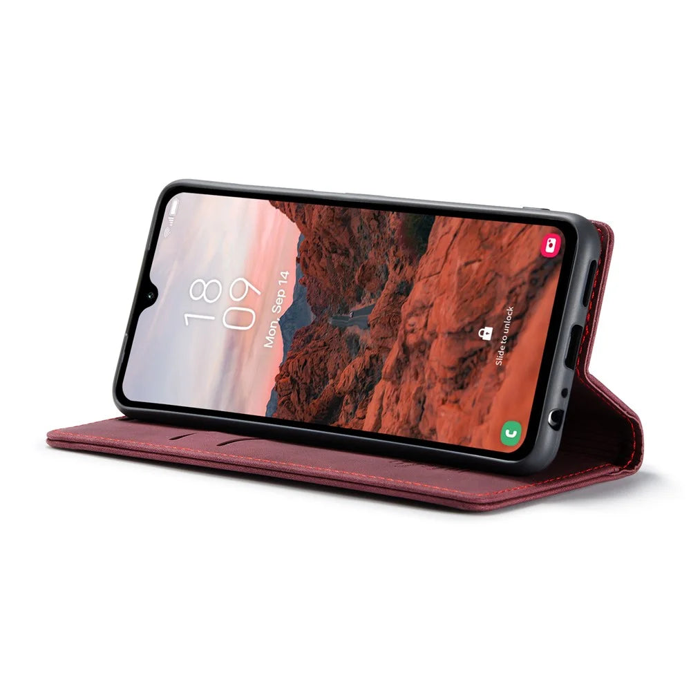 CASEME 013 Series For Samsung Galaxy A05s 4G Case Business Style View Flip Leather Phone Cover - Red - 3