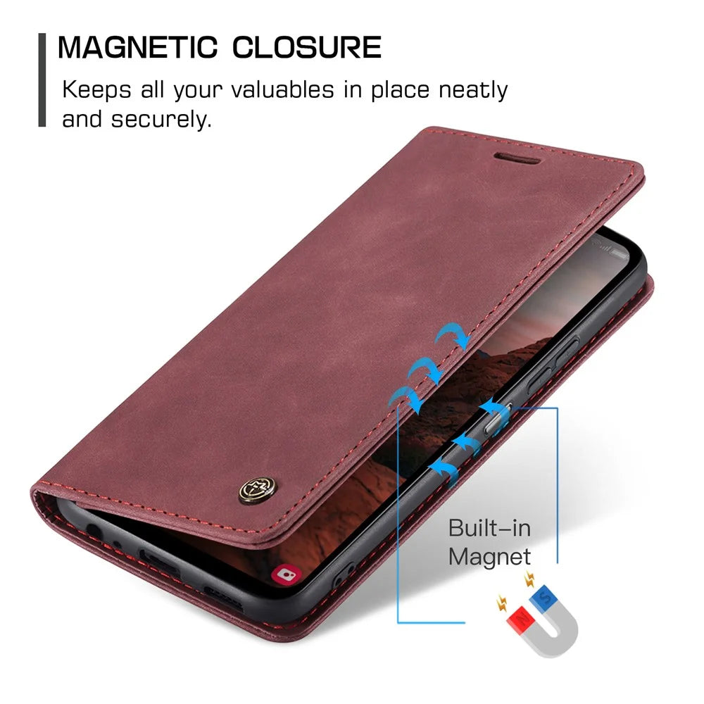 CASEME 013 Series For Samsung Galaxy A05s 4G Case Business Style View Flip Leather Phone Cover - Red - 4