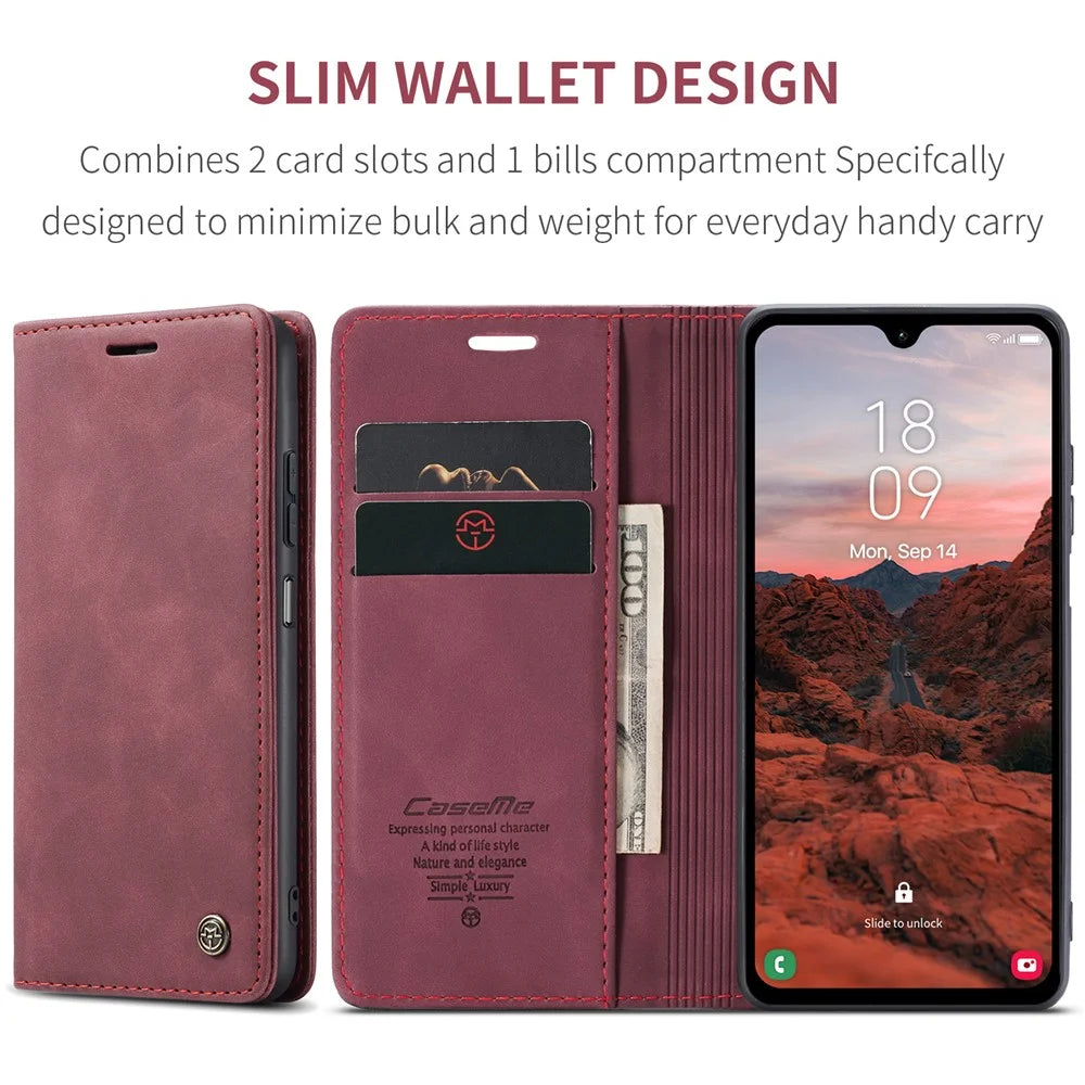 CASEME 013 Series For Samsung Galaxy A05s 4G Case Business Style View Flip Leather Phone Cover - Red - 6