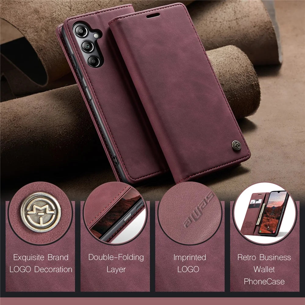CASEME 013 Series For Samsung Galaxy A05s 4G Case Business Style View Flip Leather Phone Cover - Red - 7