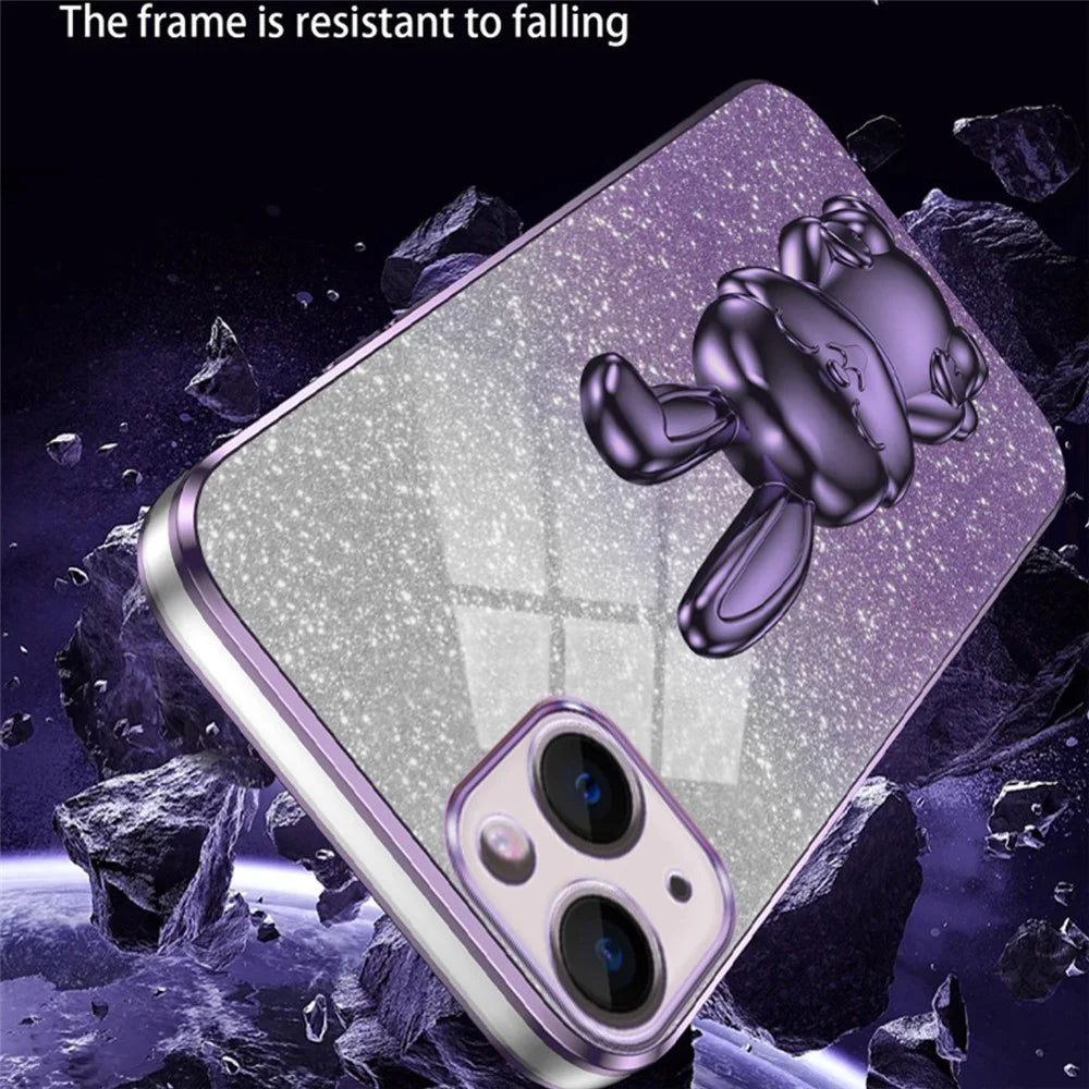 For iPhone 13 Case Lovely Rabbit Pull-out Kickstand Shock-absorbing Phone Cover - Purple - 3