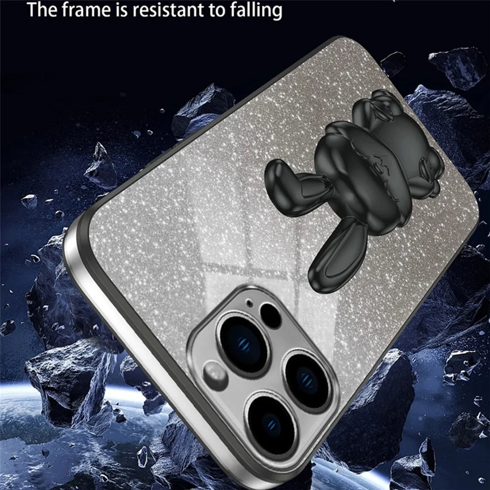 For iPhone 14 Pro Max Case Scratch Resistant Lovely Rabbit Pull-out Kickstand Phone Cover - Black - 3