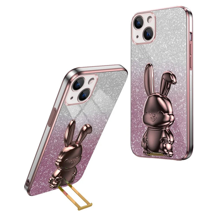 For iPhone 13 mini Kickstand Case Cute Rabbit Protective Phone Shell - Pink - 1