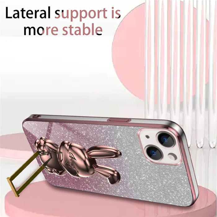For iPhone 13 mini Kickstand Case Cute Rabbit Protective Phone Shell - Pink - 4