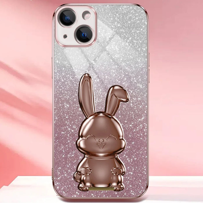 For iPhone 13 mini Kickstand Case Cute Rabbit Protective Phone Shell - Pink - 5