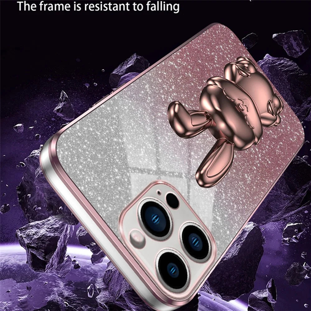 For iPhone 14 Pro Kickstand Case Cute Rabbit Electroplating Phone Shell - Pink - 3