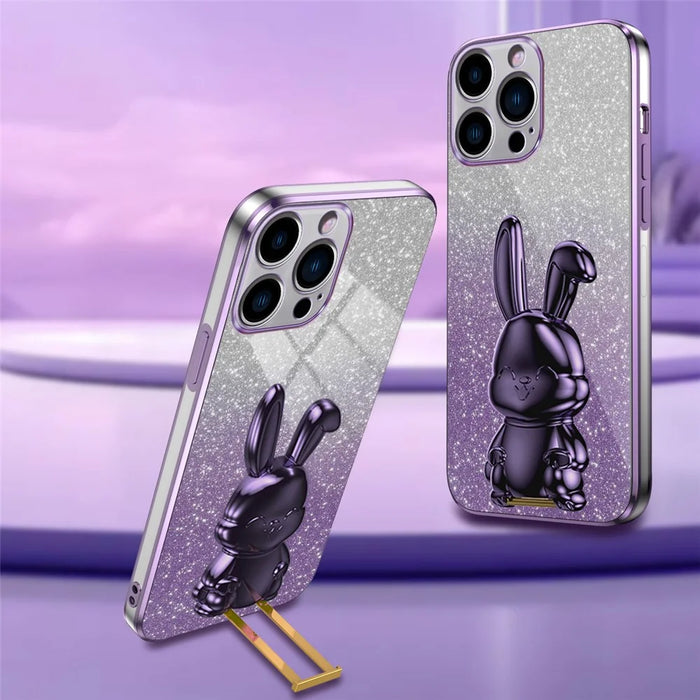 For iPhone 15 Pro Max Back Case Cute Rabbit Electroplating Phone Cover with Kickstand - Purple - 2
