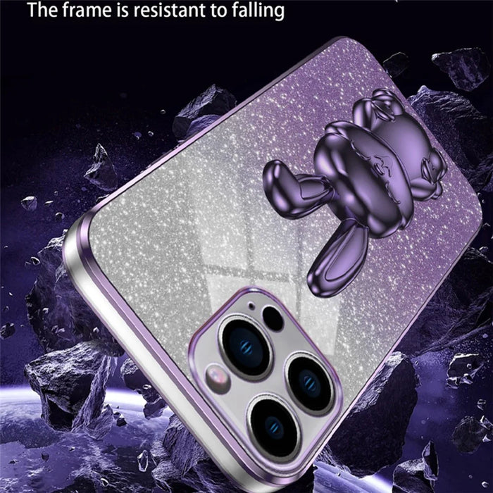 For iPhone 15 Pro Max Back Case Cute Rabbit Electroplating Phone Cover with Kickstand - Purple - 3
