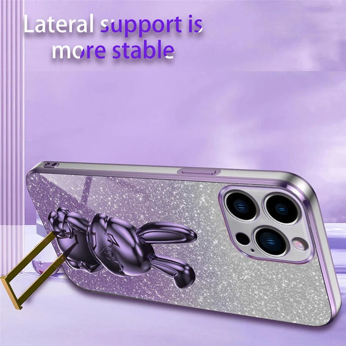 For iPhone 15 Pro Max Back Case Cute Rabbit Electroplating Phone Cover with Kickstand - Purple - 4