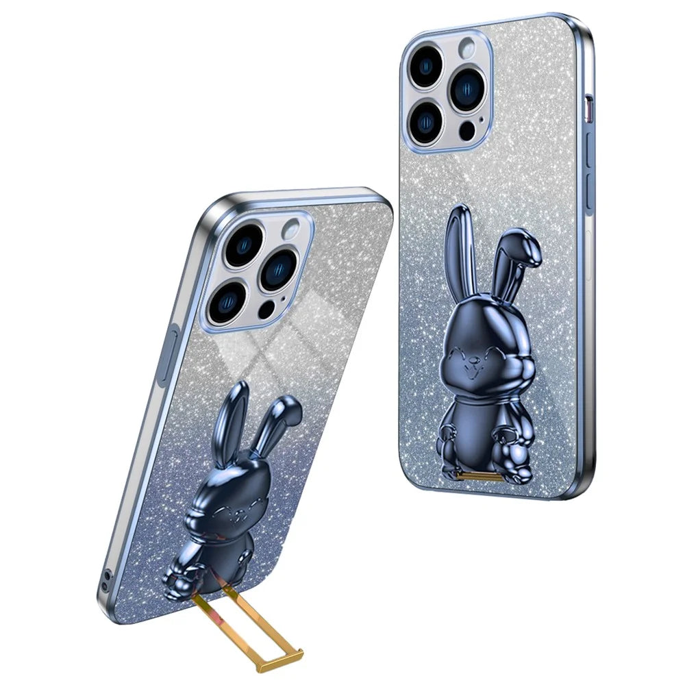 Back Case for iPhone 13 Pro Max , Electroplating Cartoon Rabbit Phone Cover with Kickstand - Blue - 1