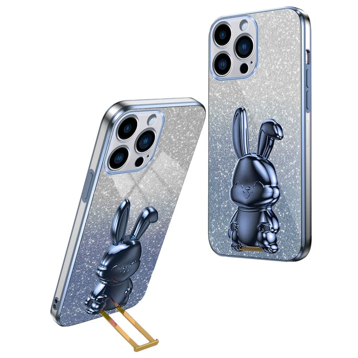 Back Case for iPhone 13 Pro Max , Electroplating Cartoon Rabbit Phone Cover with Kickstand - Blue - 1