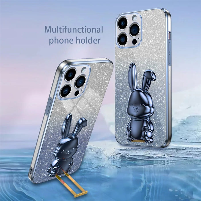 Back Case for iPhone 13 Pro Max , Electroplating Cartoon Rabbit Phone Cover with Kickstand - Blue - 2