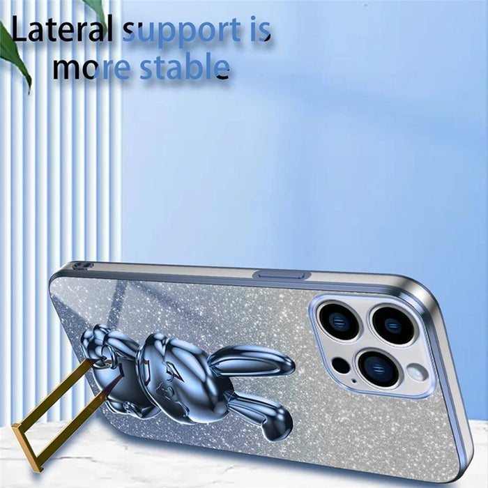 Back Case for iPhone 13 Pro Max , Electroplating Cartoon Rabbit Phone Cover with Kickstand - Blue - 4
