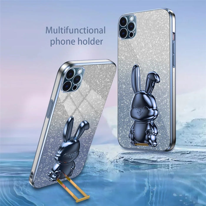For iPhone 12 Pro Max Cartoon Rabbit Glitter Case Phone Cover with Kickstand - Blue - 2