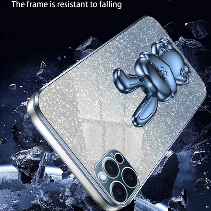 For iPhone 12 Pro Max Cartoon Rabbit Glitter Case Phone Cover with Kickstand - Blue - 3