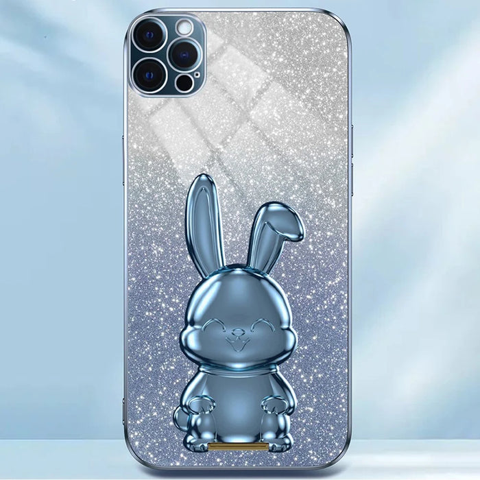 For iPhone 12 Pro Max Cartoon Rabbit Glitter Case Phone Cover with Kickstand - Blue - 5