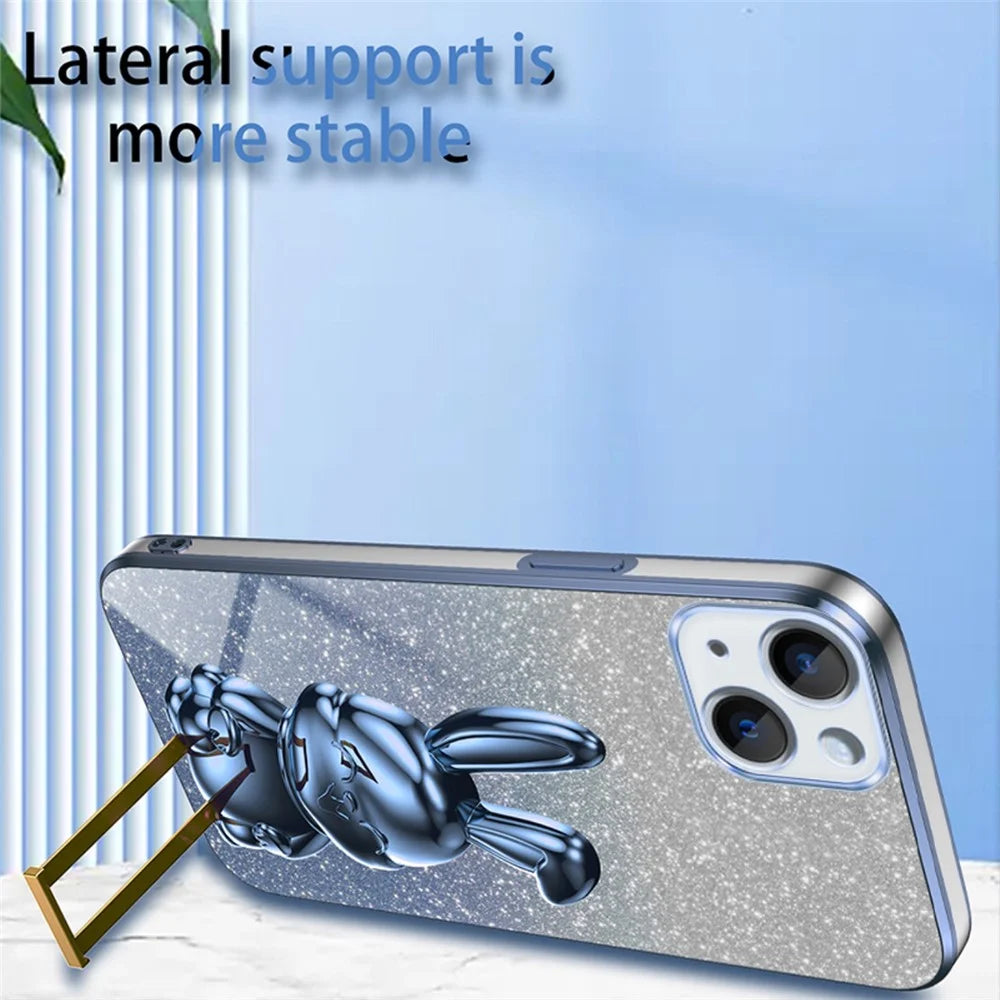 For iPhone 14 Cartoon Rabbit Protective Case Bump Proof Phone Cover with Kickstand - Blue - 3
