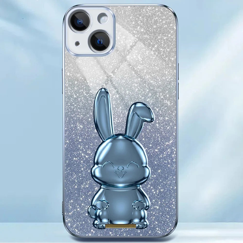 For iPhone 14 Cartoon Rabbit Protective Case Bump Proof Phone Cover with Kickstand - Blue - 5