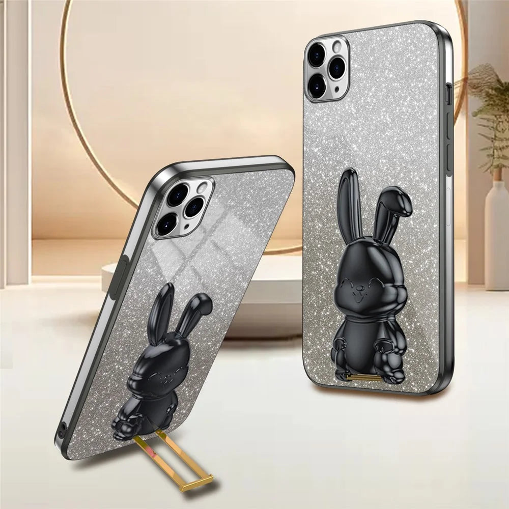 For iPhone 11 Pro Pull-out Kickstand Cartoon Rabbit Protective Case Phone Cover - Black - 2