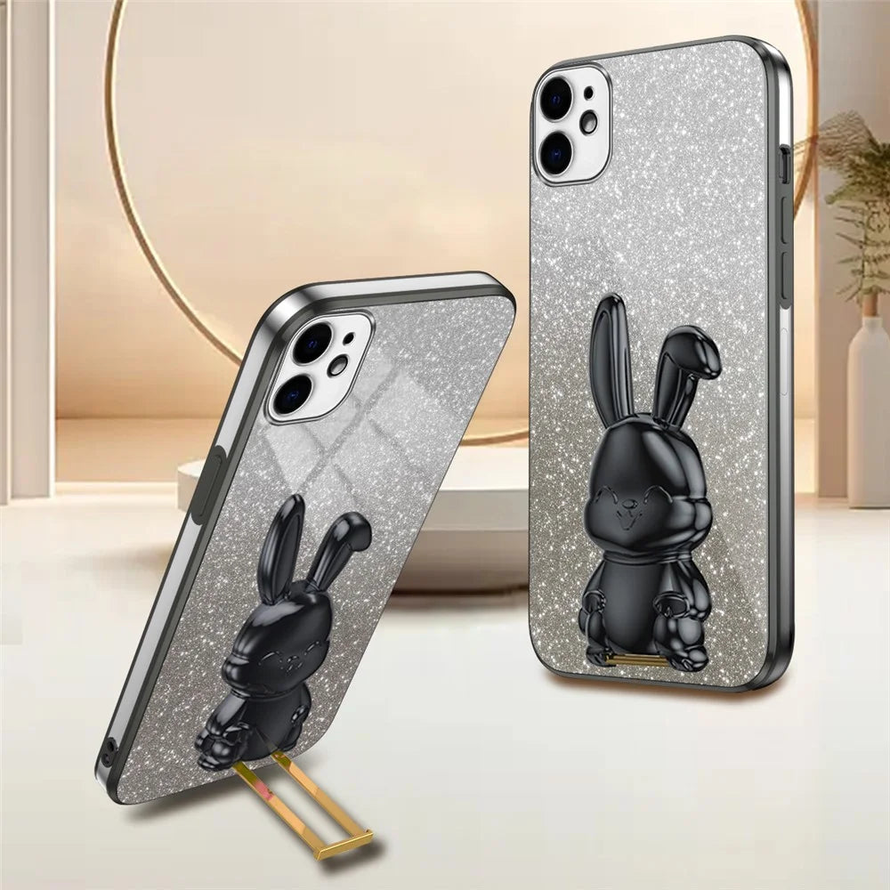 For iPhone 11 Pull-out Kickstand Cartoon Rabbit Case Smart Phone Protector Cover - Black - 2
