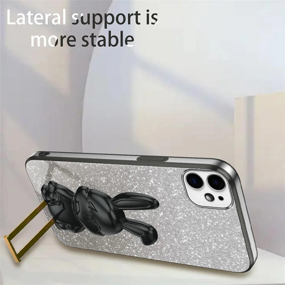 For iPhone 11 Pull-out Kickstand Cartoon Rabbit Case Smart Phone Protector Cover - Black - 4