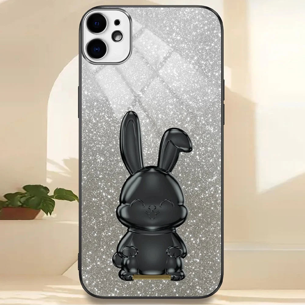 For iPhone 11 Pull-out Kickstand Cartoon Rabbit Case Smart Phone Protector Cover - Black - 5