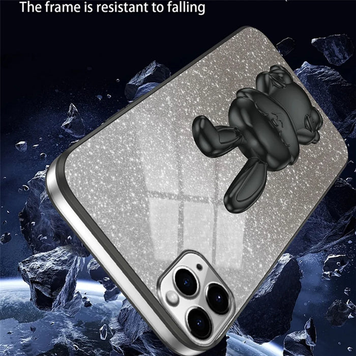 For iPhone 11 Pro Max Cartoon Rabbit Case Pull-out Kickstand Smart Phone Cover - Black - 3