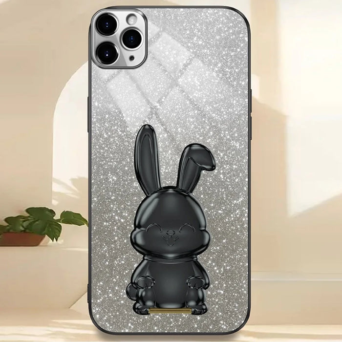 For iPhone 11 Pro Max Cartoon Rabbit Case Pull-out Kickstand Smart Phone Cover - Black - 5