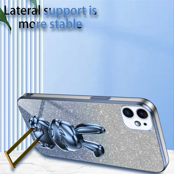 For iPhone 12 mini Glitter Powder Case Pull-out Kickstand Smart Phone Cover - Blue - 4