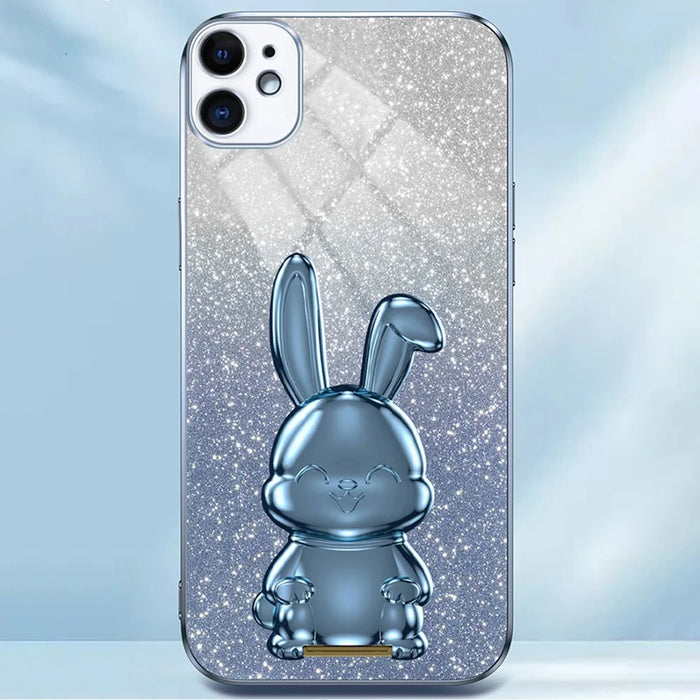 For iPhone 12 mini Glitter Powder Case Pull-out Kickstand Smart Phone Cover - Blue - 5