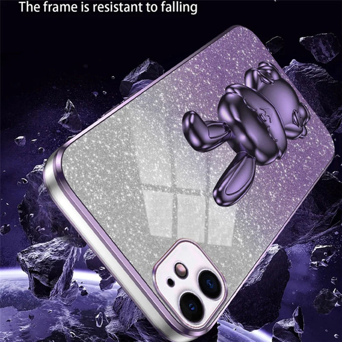 For iPhone 12 Electroplating Rabbit Case Pull-out Kickstand Smart Phone Cover - Purple - 3