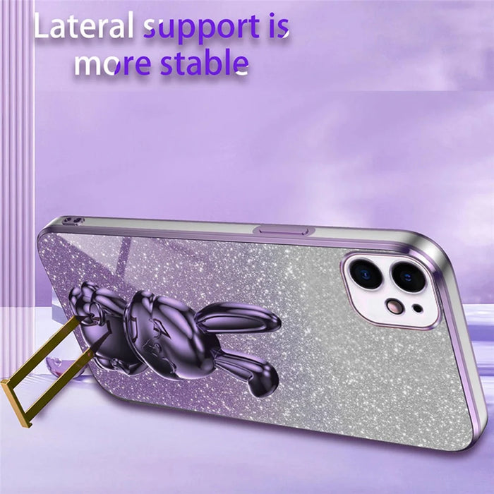 For iPhone 12 Electroplating Rabbit Case Pull-out Kickstand Smart Phone Cover - Purple - 4
