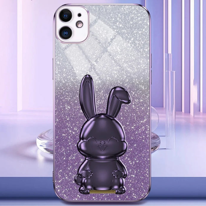 For iPhone 12 Electroplating Rabbit Case Pull-out Kickstand Smart Phone Cover - Purple - 5