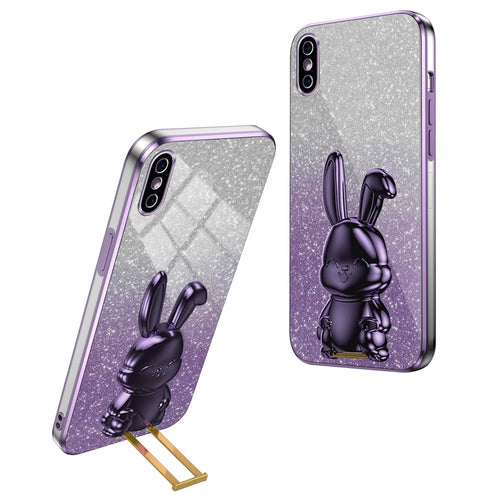 For iPhone XS Max Pull-out Kickstand Phone Cover Fall Protection Rabbit Case - Purple - 1