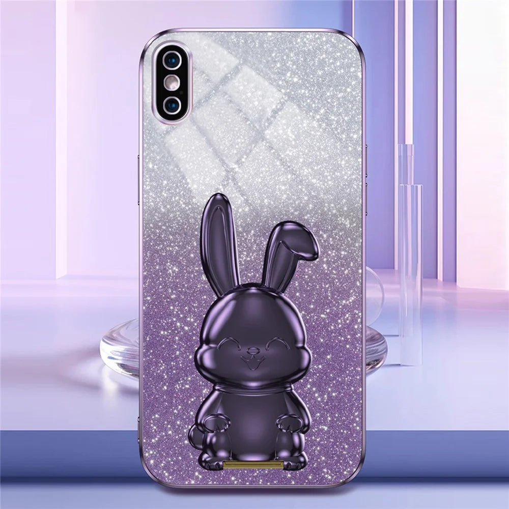 For iPhone XS Max Pull-out Kickstand Phone Cover Fall Protection Rabbit Case - Purple - 2