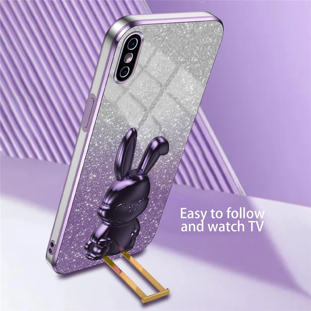 For iPhone XS Max Pull-out Kickstand Phone Cover Fall Protection Rabbit Case - Purple - 3