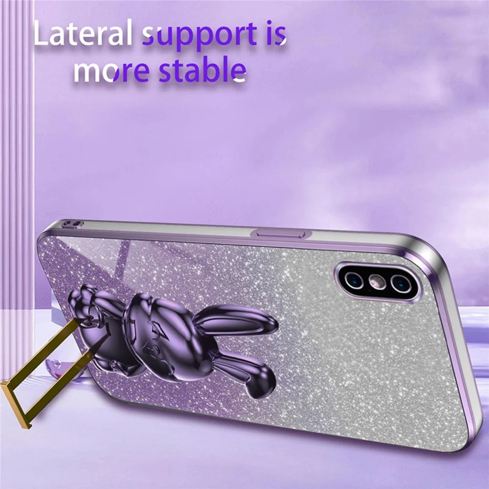 For iPhone XS Max Pull-out Kickstand Phone Cover Fall Protection Rabbit Case - Purple - 4