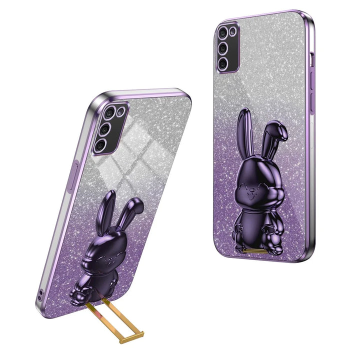 For Samsung Galaxy A03s (164.2mm) Cartoon Rabbit Kickstand Mobile Phone Protector Case - Purple - 1
