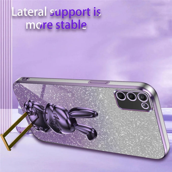 For Samsung Galaxy A03s (164.2mm) Cartoon Rabbit Kickstand Mobile Phone Protector Case - Purple - 4