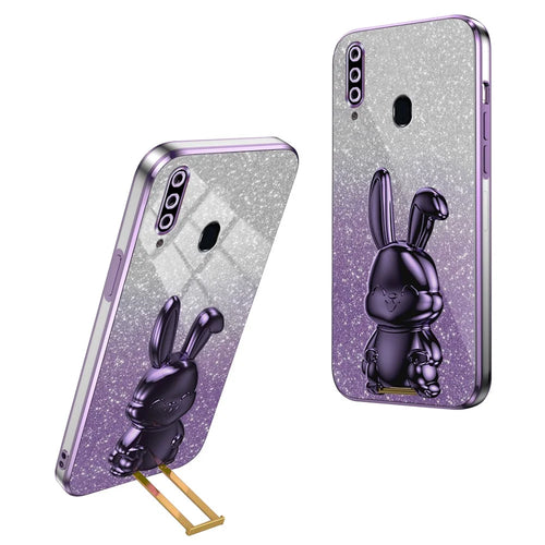 For Samsung Galaxy A20s Smartphone Case Hands-free Kickstand Cartoon Rabbit Back Cover - Purple - 1