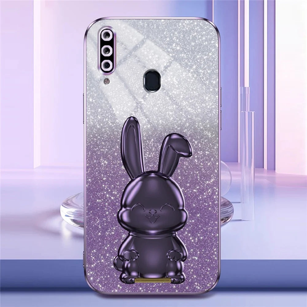 For Samsung Galaxy A20s Smartphone Case Hands-free Kickstand Cartoon Rabbit Back Cover - Purple - 2