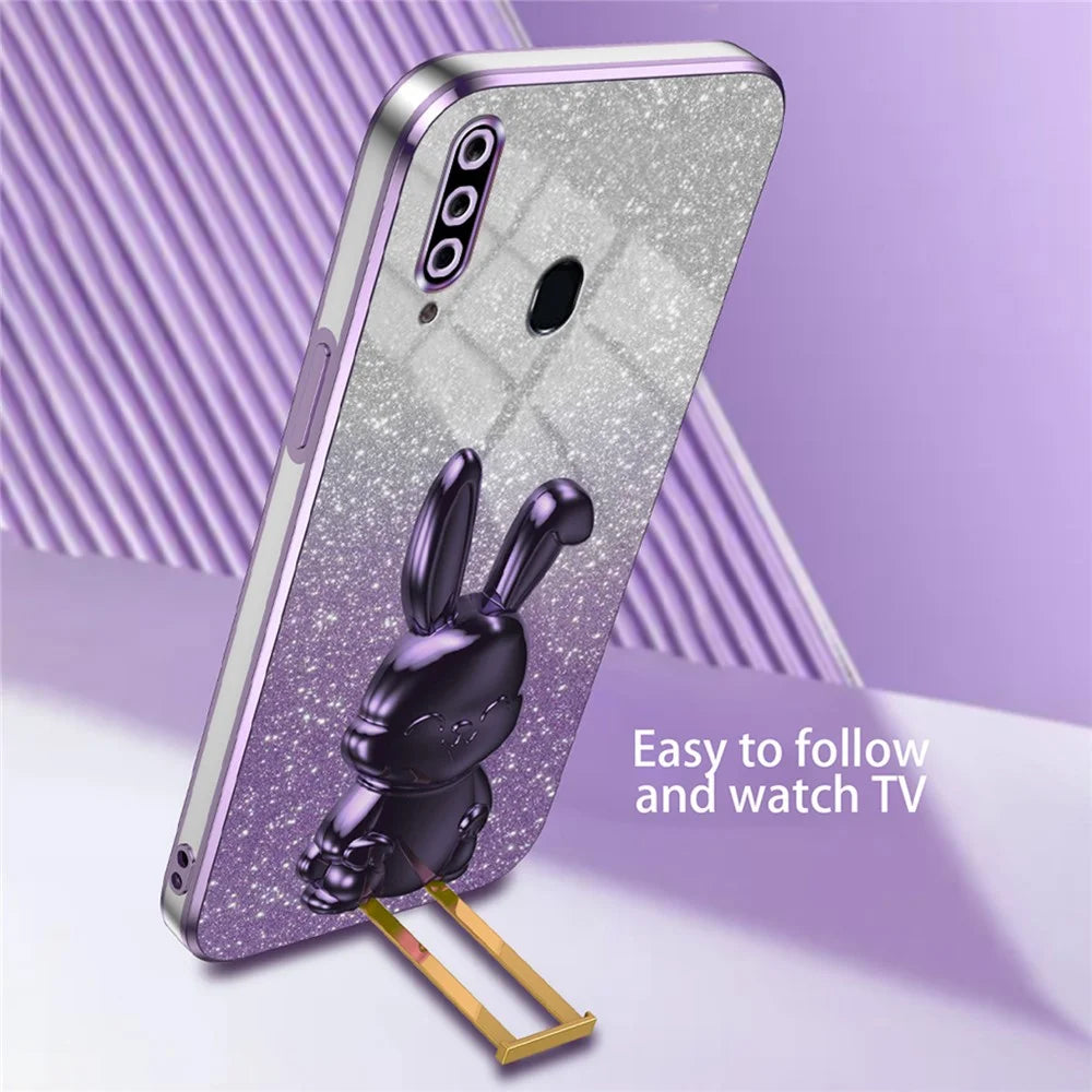For Samsung Galaxy A20s Smartphone Case Hands-free Kickstand Cartoon Rabbit Back Cover - Purple - 3